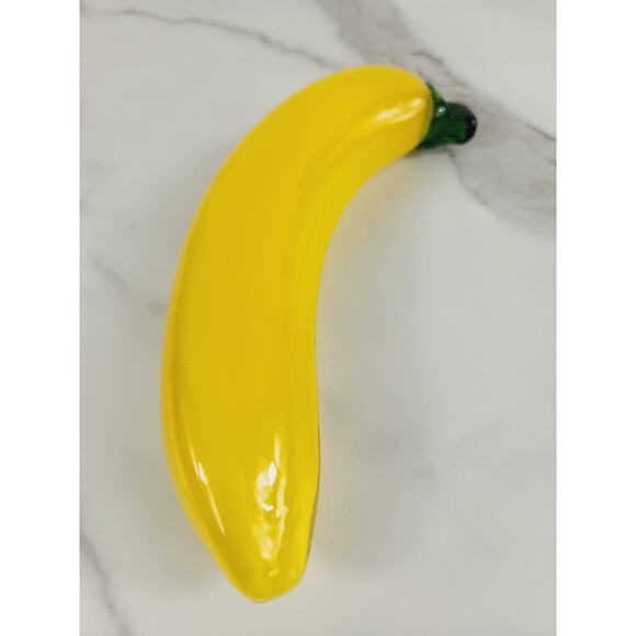 Art Glass Hand Blow Yellow Banana Fruit Vegetable 7 1/2" Home Decor 90s Vintage - Picture 4 of 10